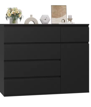 Hoge Ladekast met 5 Lades en 1 Deur – Modern Dressoir 100×80×40 cm