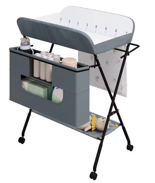 In Hoogte Verstelbare Opvouwbare Babycommode met Wielen en Opbergmand