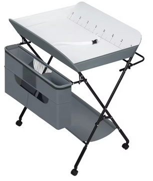 In Hoogte Verstelbare Opvouwbare Babycommode met Wielen en Opbergmand