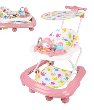 3-in-1 Loopstoeltje voor Baby – Opvouwbaar met Luifel, 360° Wielen en Speelcentrum