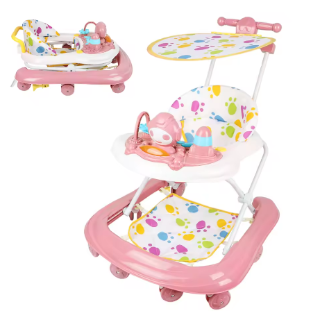 3-in-1 Loopstoeltje voor Baby – Opvouwbaar met Luifel, 360° Wielen en Speelcentrum