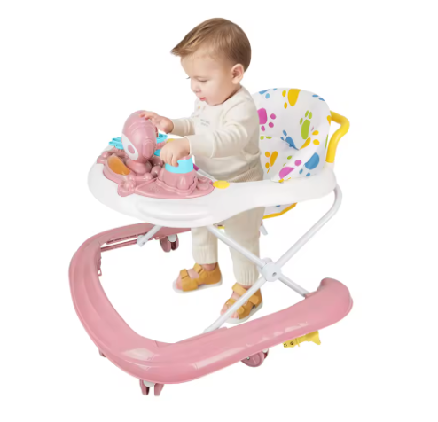 3-in-1 Loopstoeltje voor Baby – Opvouwbaar met Luifel, 360° Wielen en Speelcentrum