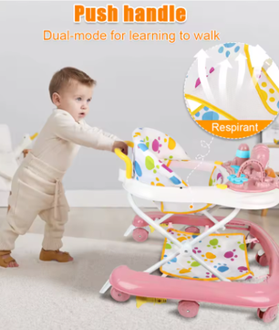 3-in-1 Loopstoeltje voor Baby – Opvouwbaar met Luifel, 360° Wielen en Speelcentrum