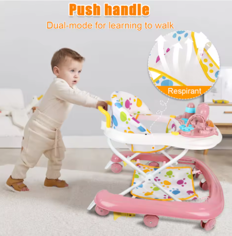 3-in-1 Loopstoeltje voor Baby – Opvouwbaar met Luifel, 360° Wielen en Speelcentrum