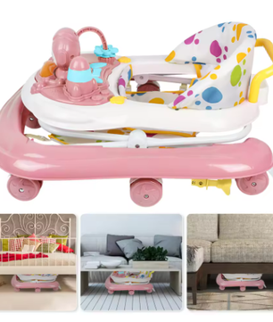 3-in-1 Loopstoeltje voor Baby – Opvouwbaar met Luifel, 360° Wielen en Speelcentrum