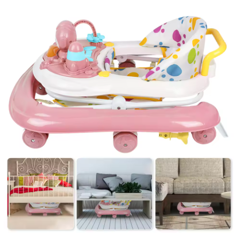 3-in-1 Loopstoeltje voor Baby – Opvouwbaar met Luifel, 360° Wielen en Speelcentrum