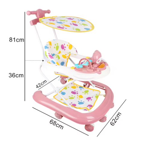 3-in-1 Loopstoeltje voor Baby – Opvouwbaar met Luifel, 360° Wielen en Speelcentrum