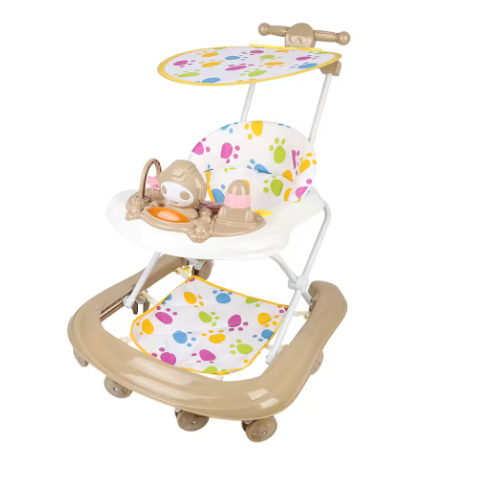 3-in-1 Loopstoeltje voor Baby – Opvouwbaar met Luifel, 360° Wielen en Speelcentrum