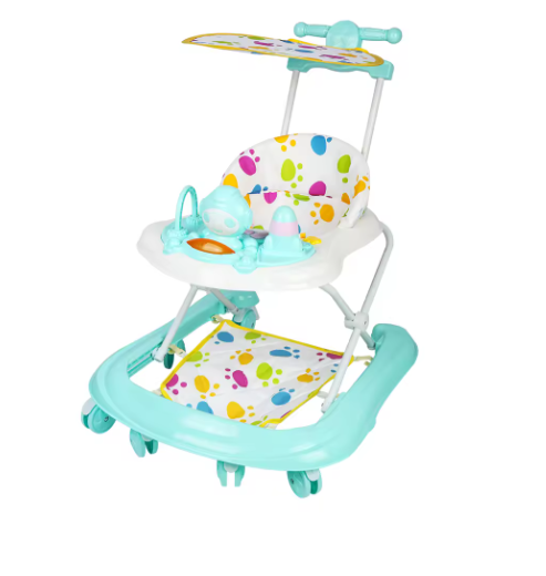 3-in-1 Loopstoeltje voor Baby – Opvouwbaar met Luifel, 360° Wielen en Speelcentrum