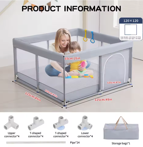 Baby Shining Speelbox – Veiligheid Hek met Schuimbeschermer voor 0-6 Jaar