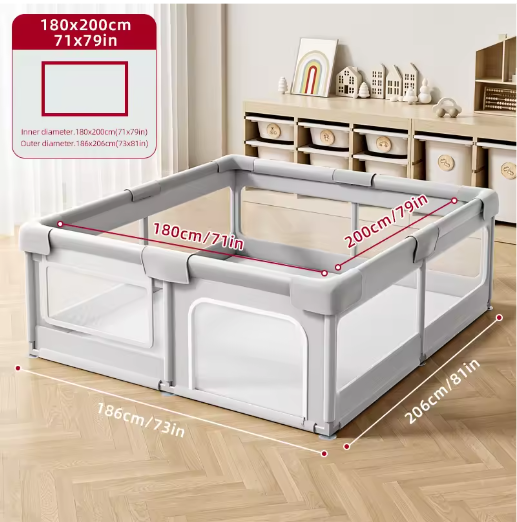 Baby Shining Speelbox – Veiligheid Hek met Schuimbeschermer voor 0-6 Jaar