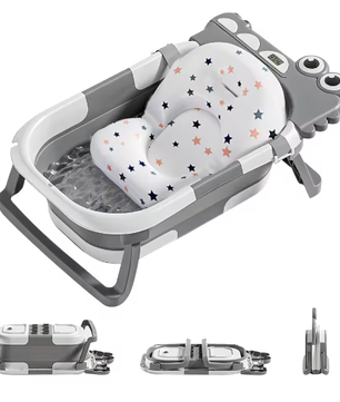 Opvouwbaar Babybadje met Badkussen en Ingebouwde Thermometer