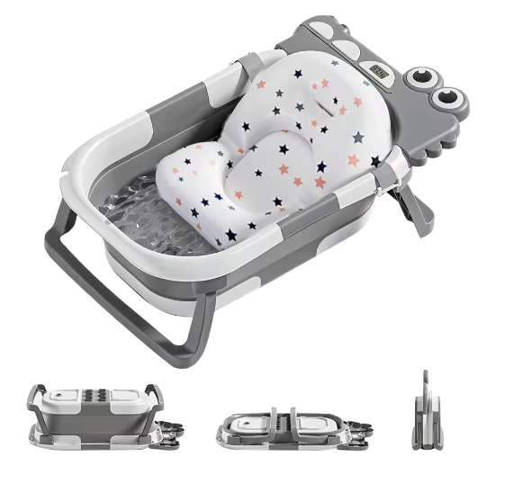 Opvouwbaar Babybadje met Badkussen en Ingebouwde Thermometer