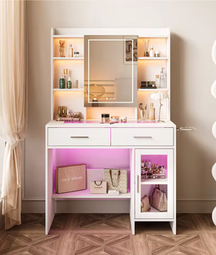 Kaptafel met LED Spiegel en Instelbare Helderheid – Make-uptafel met Lades en USB-Oplaadpoort