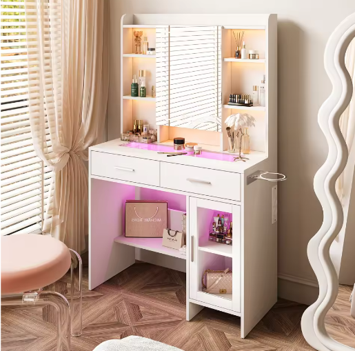 Kaptafel met LED Spiegel en Instelbare Helderheid – Make-uptafel met Lades en USB-Oplaadpoort