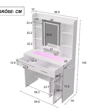 Kaptafel met LED Spiegel en Instelbare Helderheid – Make-uptafel met Lades en USB-Oplaadpoort