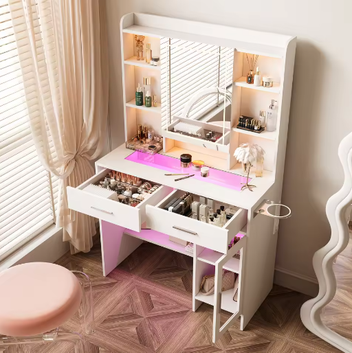 Kaptafel met LED Spiegel en Instelbare Helderheid – Make-uptafel met Lades en USB-Oplaadpoort