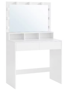 Kaptafel met LED-Verlichting en Spiegel – Make-uptafel met 2 Lades en Open Opbergruimte