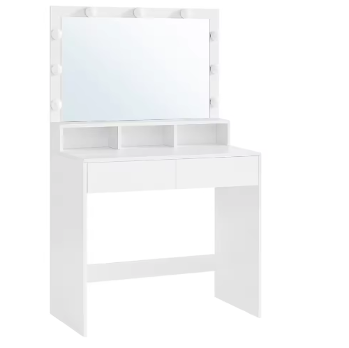 Kaptafel met LED-Verlichting en Spiegel – Make-uptafel met 2 Lades en Open Opbergruimte