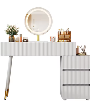 Kaptafel met LED-Spiegel en 5 Laden – Witte Make-uptafel met Ruime Opbergruimte