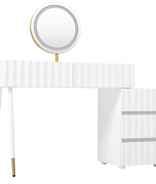 Kaptafel met LED-Spiegel en 5 Laden – Witte Make-uptafel met Ruime Opbergruimte