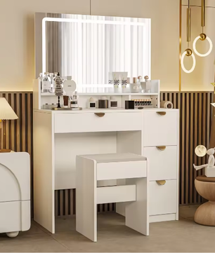 LED Kaptafel met Instelbare Helderheid – Spiegel en Laden, Cosmetische Tafel