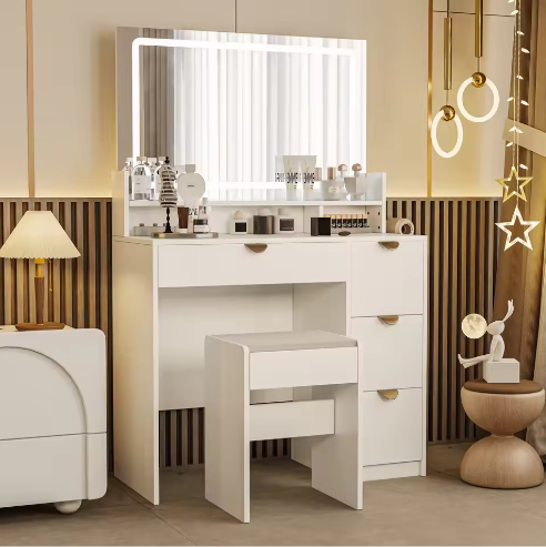 LED Kaptafel met Instelbare Helderheid – Spiegel en Laden, Cosmetische Tafel