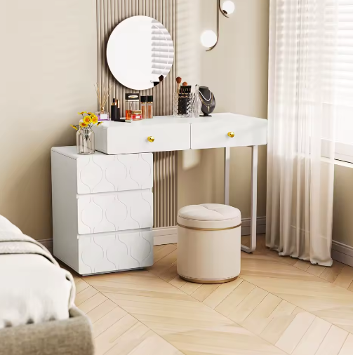 Kaptafel met 5 Lades – Uitwisselbare Kast en Poten, Modern en Functioneel, 90 x 40 x 73,5 cm
