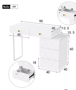 Kaptafel met 5 Lades – Uitwisselbare Kast en Poten, Modern en Functioneel, 90 x 40 x 73,5 cm