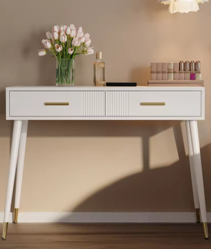 Kaptafel met 2 Lades – Modern Bureau met Metalen Poten, Wit
