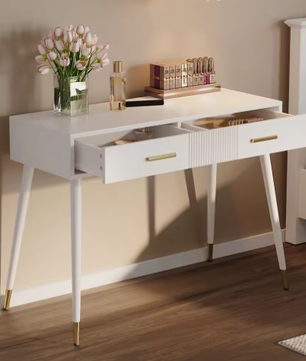Kaptafel met 2 Lades – Modern Bureau met Metalen Poten, Wit