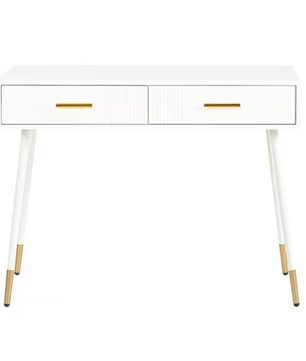 Kaptafel met 2 Lades – Modern Bureau met Metalen Poten, Wit