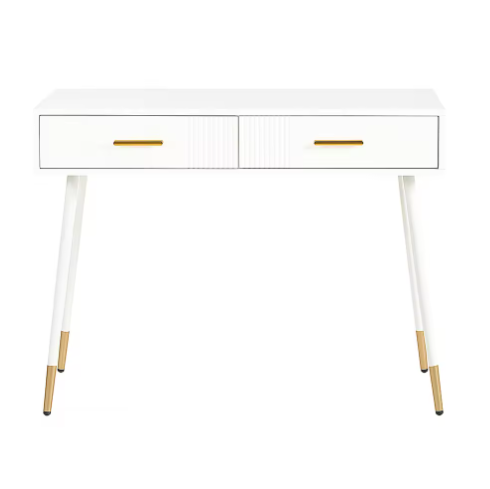 Kaptafel met 2 Lades – Modern Bureau met Metalen Poten, Wit