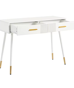 Kaptafel met 2 Lades – Modern Bureau met Metalen Poten, Wit