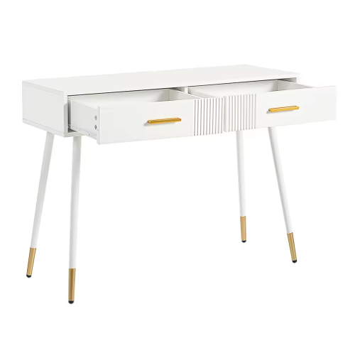 Kaptafel met 2 Lades – Modern Bureau met Metalen Poten, Wit