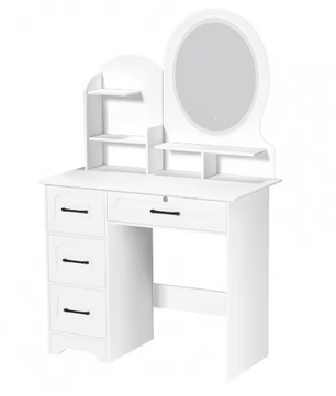 Kaptafel Europese Stijl – 4 Laden, Spiegel en Opbergplanken, Moderne Make-uptafel