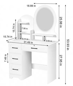 Kaptafel Europese Stijl – 4 Laden, Spiegel en Opbergplanken, Moderne Make-uptafel