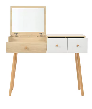 Moderne Houten Kaptafel met Spiegel, 3 Lades en Opbergvakken