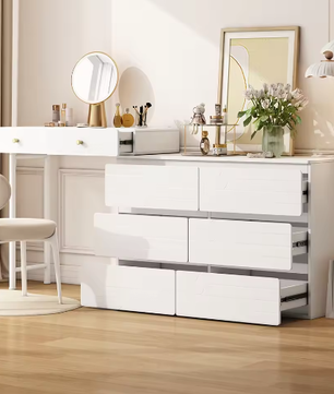 Kaptafel met Uitschuifbare Zijkasten, 3 Niveaus en 6 Lades