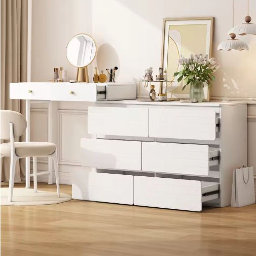 Kaptafel met Uitschuifbare Zijkasten, 3 Niveaus en 6 Lades