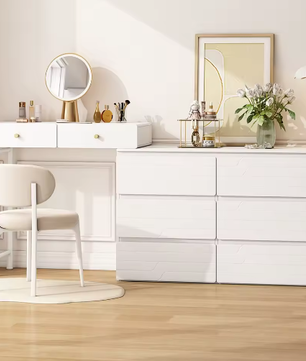 Kaptafel met Uitschuifbare Zijkasten, 3 Niveaus en 6 Lades