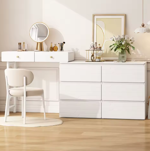 Kaptafel met Uitschuifbare Zijkasten, 3 Niveaus en 6 Lades