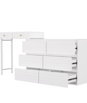 Kaptafel met Uitschuifbare Zijkasten, 3 Niveaus en 6 Lades