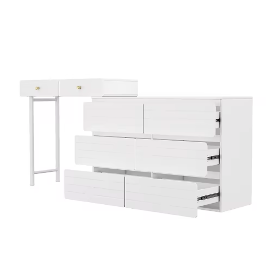 Kaptafel met Uitschuifbare Zijkasten, 3 Niveaus en 6 Lades