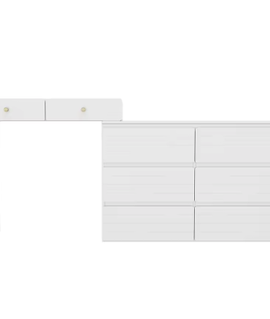 Kaptafel met Uitschuifbare Zijkasten, 3 Niveaus en 6 Lades