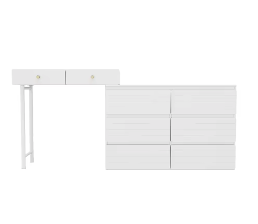 Kaptafel met Uitschuifbare Zijkasten, 3 Niveaus en 6 Lades