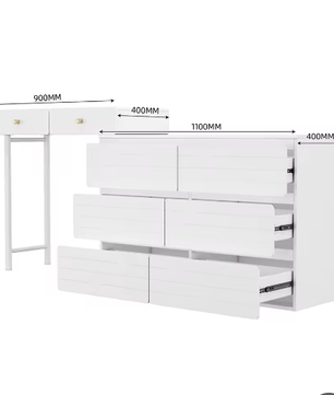 Kaptafel met Uitschuifbare Zijkasten, 3 Niveaus en 6 Lades