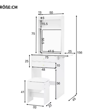 Kleine Make-uptafel met Verstelbare LED-Verlichting en Opklapbaar Tafelblad