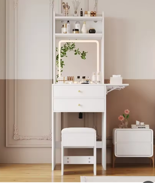 Kleine Make-uptafel met Verstelbare LED-Verlichting en Opklapbaar Tafelblad