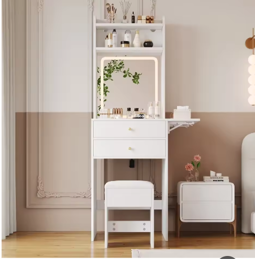 Kleine Make-uptafel met Verstelbare LED-Verlichting en Opklapbaar Tafelblad